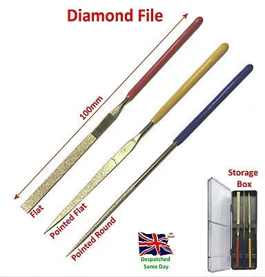 £4.69 • Buy 3pc Diamond Needle File In Plastic Case Modelling Metal Work Professionals
