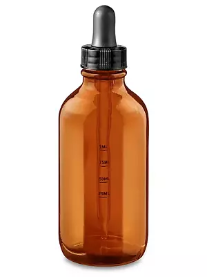 64 Pcs 4oz [120ml] AMBER Boston Round Glass Bottles Dropper With Graduated Marks • $79.99