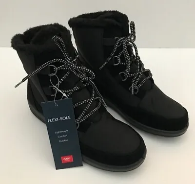 Black Laceup Boots Womens Size 6 Cotton Traders Lightweight Flexi-sole BRAND NEW • £16