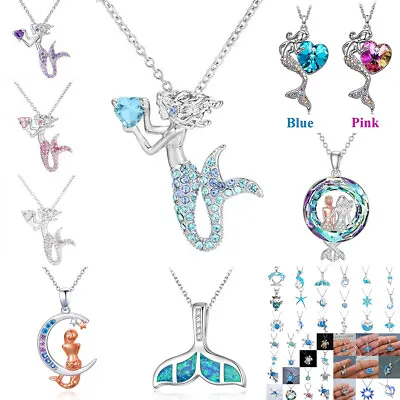 Mermaid Rhinestone Pendants Necklace Sea Turtle Animal Girls Women Jewelry Gifts • $2.14