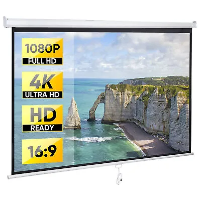 80  Projection Screen Manual Pull Down Projector Movie Theater 16:9 HD For Home  • $46.58