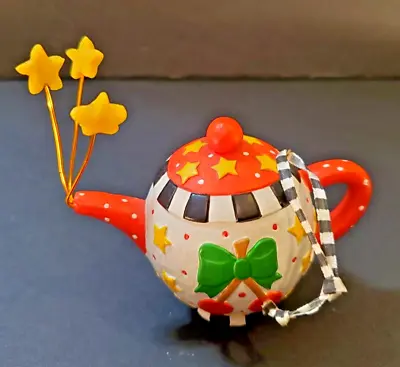 MARY ENGELBREIT Kurt Adler Christmas Collection Ornament Teapot Yellow Stars & • $22.22