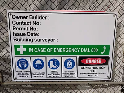 Safety Sign Owner Builder Corflute Construction Site 600mmx450mm - 3mm Fast Post • $48.31