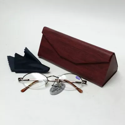 Brown Reading Glasses +1.75 Spring Temples W/ Red Faux Wood Foldable Case SET • $19.99