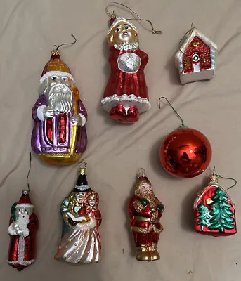 $26.25 • Buy Vintage Christmas Ornaments MERCURY GLASS Santa Mrs Clause Poland 8 Item Lot