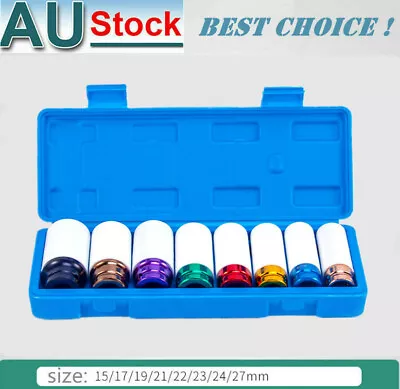 8X 1/2  Drive Wheel Protector Thin Wall Impact Socket Lug Nut Socket Set 15-27mm • $49.94