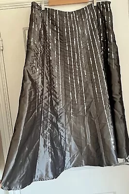 Per Una Taffeta Sequinned A-Line Midi Special Occasion Silver Skirt Size 18R • £19.99