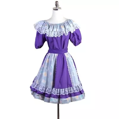 Vintage Pitchfork Square Dance Outfit Small Purple Ruffle Full Circle Skirt 2 Pc • $94.59