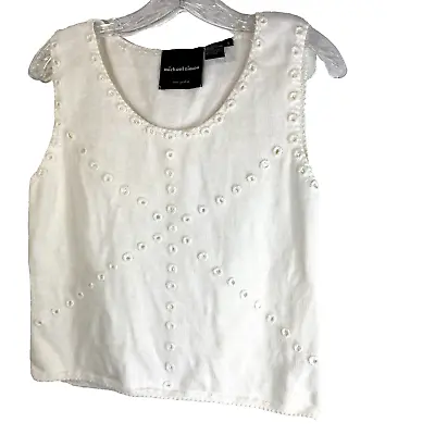 Michael Simon Womans Sweater Top White Small Sequin Crochet Circles Sleeveless • $42.30