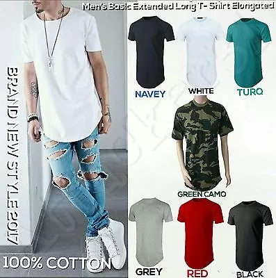 Men's Basic Extended Long T- Shirt Elongated S-4XL 100% COTTON • $6.99