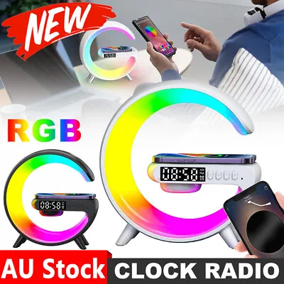 Clock Radio Phones Wireless Charger Bluetooth Speaker Alarm LED Lamp RGB Alarm • $21.99