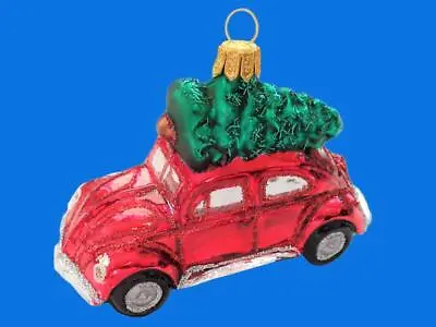 RED VW Type CAR W/ CHRISTMAS TREE EUROPEAN BLOWN GLASS X-MAS BAUM Beetle • $24.95