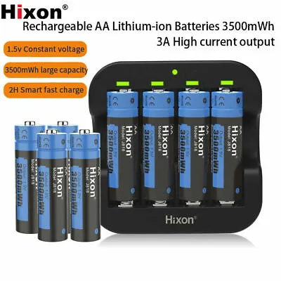 AA Rechargeable Lithium Batteries 3500mWh Double A Li-ion Battery & Charger Lot • $26.12