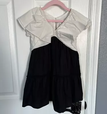 ZARA Girls Black And White Ruffled Poplin Dress Size 6 Years • $12.50