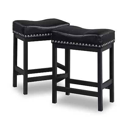 OUllUO 24  Black Backless Bar Stools Set Of 2 Counter Height • $111.99