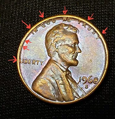 1968 S Lincoln Penny - Errors On Top Rim  L  In Liberty On Edge & More! RARE! • $19.80