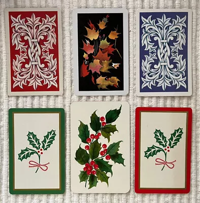 6 Vintage Playing Cards ~ Holly Berries/Leaves ~ Maple Leaves ~ KEM Celtic Knot • £1.45