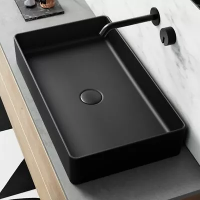 £199 • Buy Modern Elegant Matt Black Rectangular Counter Top Basin 615mm