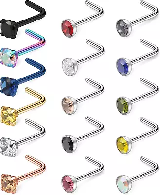 18G Surgical Steel Mix Color Diamond CZ Nose Stud Rings L Shaped Screw Bone Nost • $15.85