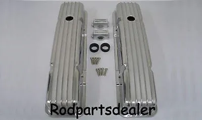 Retro Finned Polished Aluminum Tall Valve Covers Fit 58-86 SBC Chevy 350 400 • $82.87