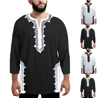 £12.78 • Buy INCERUN Mens African Dashiki Ethnic Shirts Long Sleeve Short Kaftan Blouse Tops