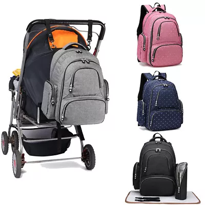 4PCS Multi-function Baby Diaper Nappy Backpack Mummy Changing Bag Pram Clip • £13.99