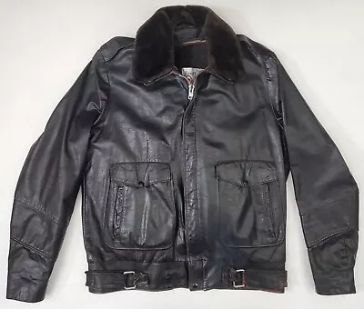 Vintage Sears Leather Shop Motorcycle Black Biker Bomber Jacket Men's 46 X-Tall • $133.89