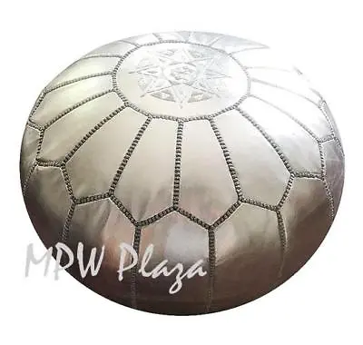 MPW Plaza Pouf Silver Moroccan Leather Ottoman (Un-Stuffed) • $380