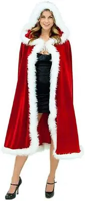 SCLX Christmas Halloween Costumes Cloak Mrs. Claus Santa Xmas Velvet Hooded Cape • $49.20