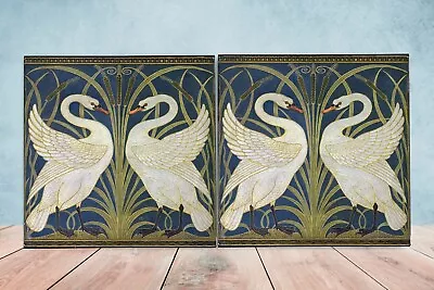 Art Nouveau Flower Ceramic Tiles - Set Of 2 Art Nouveau Wall Decor Tiles • £17.99