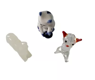 Vintage Miniature Cat Figurines Hand Blown Glass Porcelain Onyx Stone • $15.99