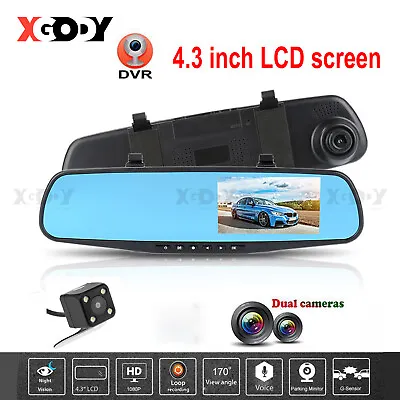 $31.99 • Buy 4.3'' Dash Cam 1080P Dual Lens Car DVR Video Recorder Rearview Reversing Camera