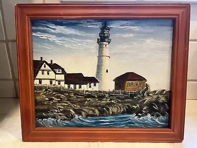 Vtg Portland Head Light Painting Original Maine Lighthouse Artist Signed Framed • $29