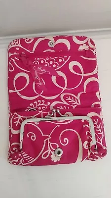 Vera Bradley Wallet ID Kisslock Coin Purse Inside Twirly Birds Pink Pattern • $14