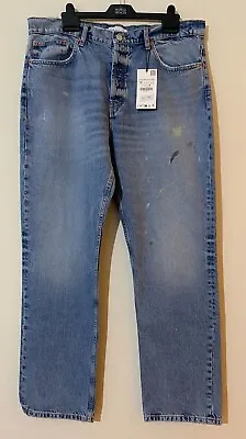 Zara Blue TRF Boyfriend Low-Rise Jeans UK Size 18 REF 5252/220 • £25.99