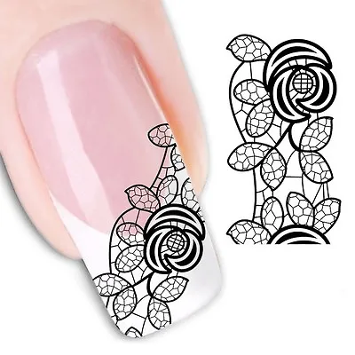 £1.95 • Buy Nail Art Stickers Water Decals Transfers Black Lace Rose (XF1343)
