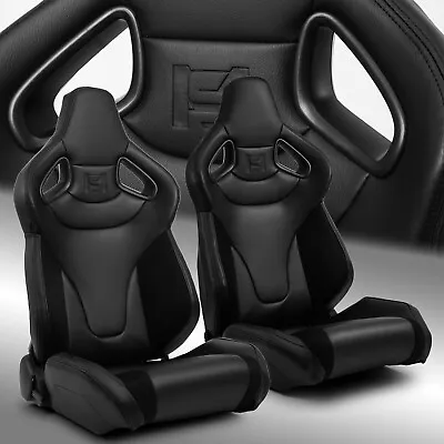 C-Series Reclinable Black W/suede PVC Sport Racing Seats Pair With Slider • $351.98