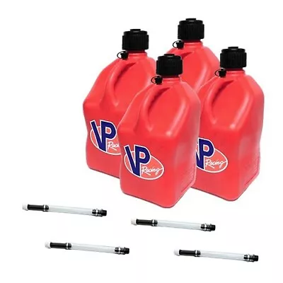 VP Racing Red 4 Pack W/ 4 Fill Hoses Square Fuel Jug Gas Can Containers IMCA UMP • $124.95