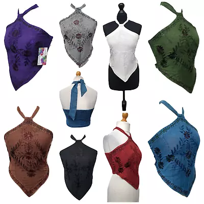£11.99 • Buy Ladies Boho Halter Neck Top Summer Pointed Beach Holiday Embroidered 6 8 10 12