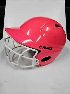 WORTH Low Profile Pink Softball Batting Helmet W/ Face Guard 6-1/8-6-7/8 - Used • $20