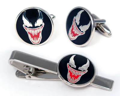 Venom Cufflinks Avengers Carnage Tie Clip Comic Spiderman Wedding Cuff Links • $19.95