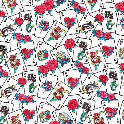 Ocean Poker Card Mermaid Gothic Tattoo Rose Novelty Cotton Fabric 1/2 Yard  • $13.50