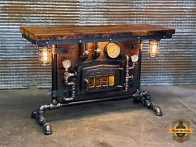 Steampunk Industrial Machine Age Lamp Console Boiler Door Pub Barn Wood Table • $4499.99