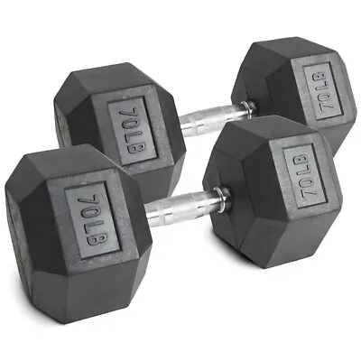 Titan Fitness 70 LB Pair Free Weights Black Rubber Coated Hex Dumbbell • $254.99