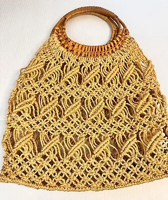 Vintage Straw Macrame Bohemian Satchel Beach Vacation Island Pool Cruise Bag • $34