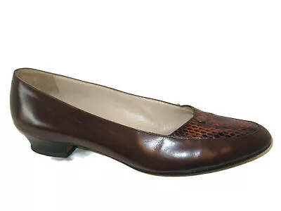 Salvatore Ferragamo Leather Pumps Dress Shoes Sz 7.5 AA Brown Snake Italy • $77.14