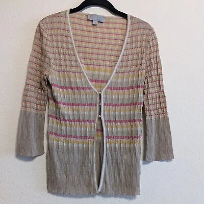 Vintage Missoni Italy Multicolor Stripe Textured Cardigan Sweater Women's Size 8 • $60