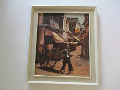 Vintage Chinese Oil Painting Impressionist Village Wagon Landscape Chunky Oil • $900