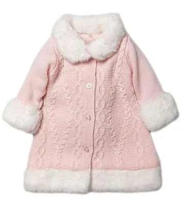 Baby Girl Coat Knitted Faux Fur Trim Cable  • £18.99