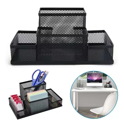 Metal Black Mesh Office Desk Top Table Organiser Stationary Card Tidy Holder Pen • £7.99